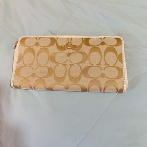 Coach Beige Signature Zip Wallet